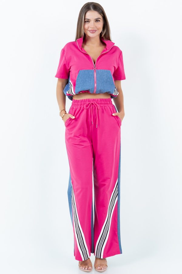 Conjuntos de dos piezas en denim combinado con rosado - Imagen 5