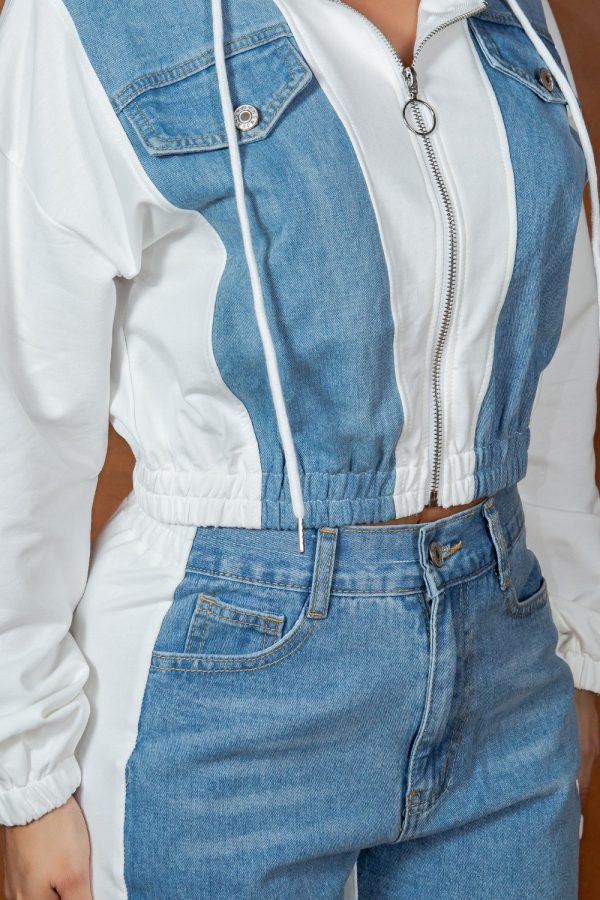 Conjunto vaquero de dos piezas denim combinado con blanco. - Imagen 5