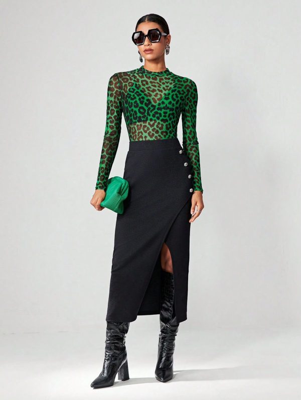 Maija Top con estampado de leopardo VERDE de malla transparente sin sujetador - Imagen 2