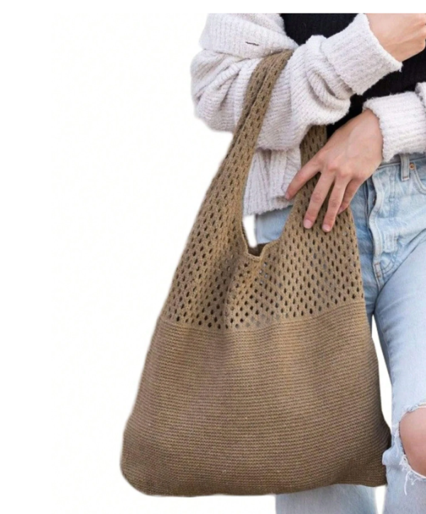 "Bolso de croché calado, bolso de compras de gran capacidad, bolso de hombro trenzado para mujer