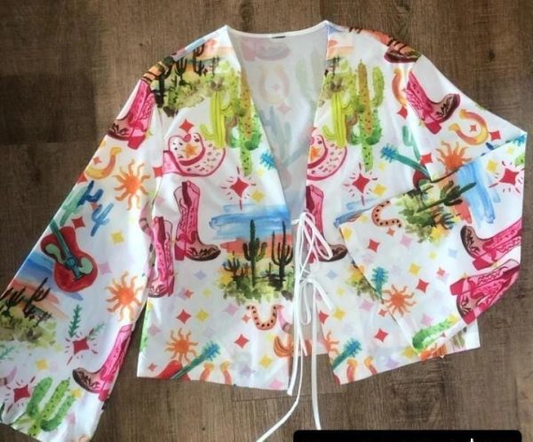 Travachic Blusa de manga larga suelta con abertura frontal y estampado, para mujer - Imagen 2