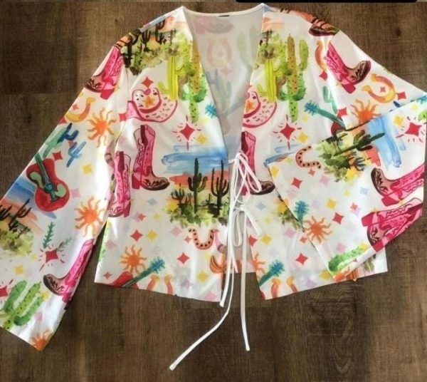 Travachic Blusa de manga larga suelta con abertura frontal y estampado, para mujer