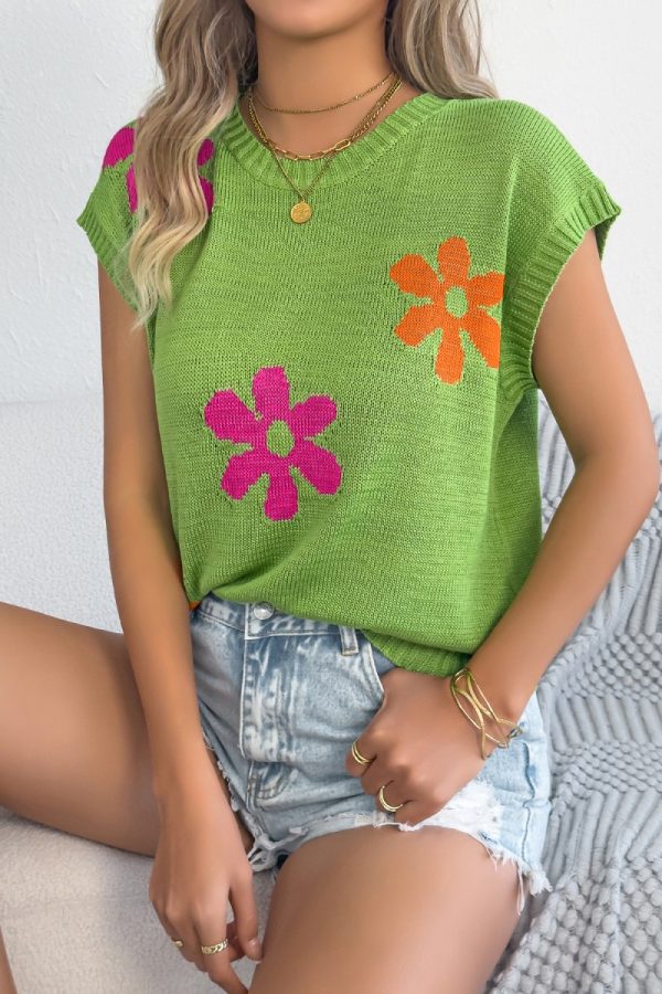 Suéter de punto con estampado floral (azul , verde  y Crema )
