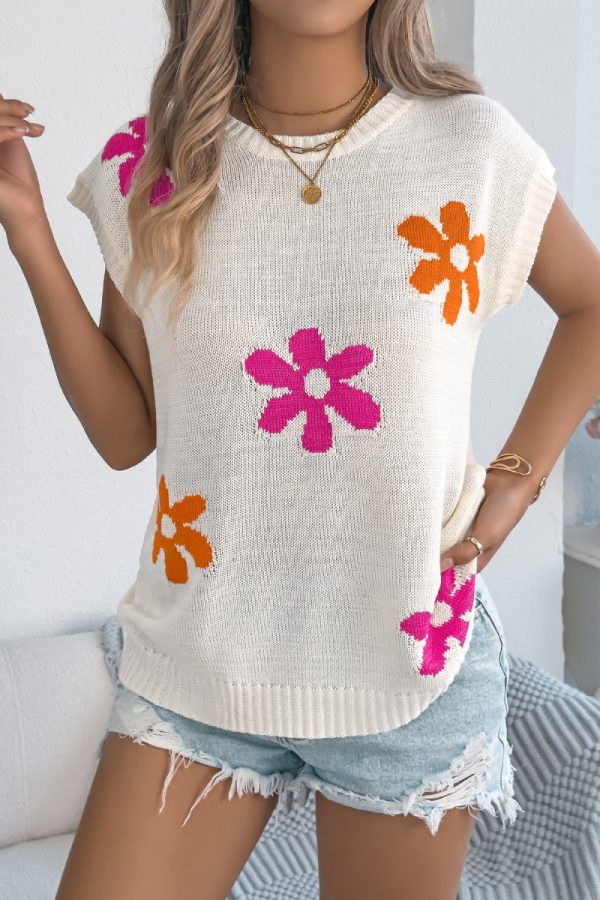 Suéter de punto con estampado floral (azul , verde  y Crema ) - Imagen 3