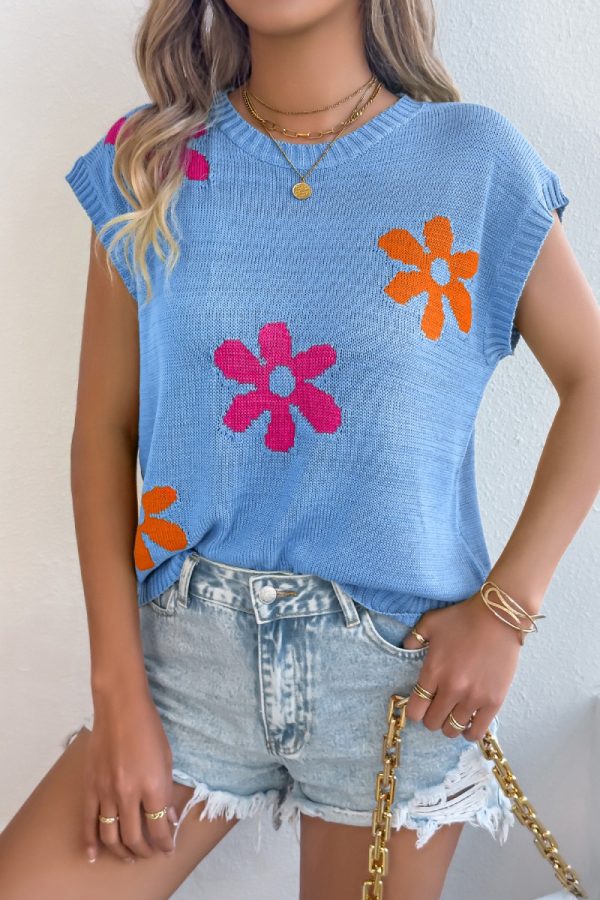 Suéter de punto con estampado floral (azul , verde  y Crema ) - Imagen 2