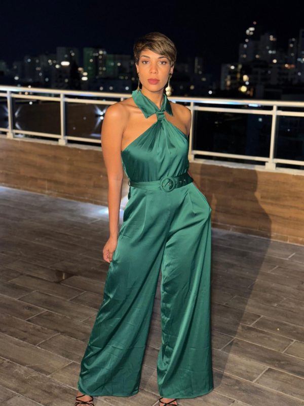 Mono con cuello halter anudado verde